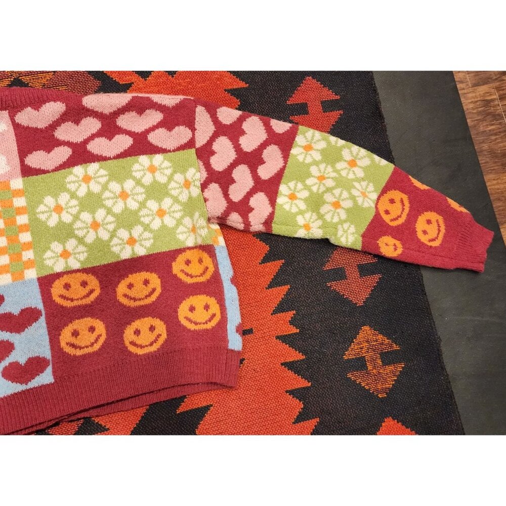 Debut Colorful Patchwork Cottage, Twee Cropped Cardigan 3 Button Debut Small - Picture 15 of 16